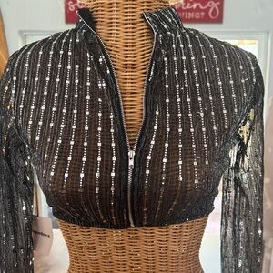 superdown Black Sheer Striped Crop Top